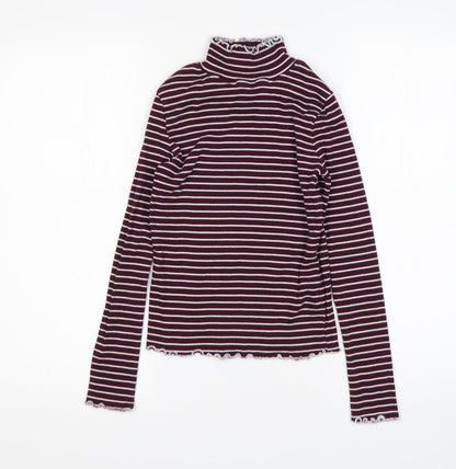 Select Womens Multicoloured Mock Neck Striped Cotton Pullover Jumper Size 6
