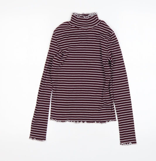 Select Womens Multicoloured Mock Neck Striped Cotton Pullover Jumper Size 6