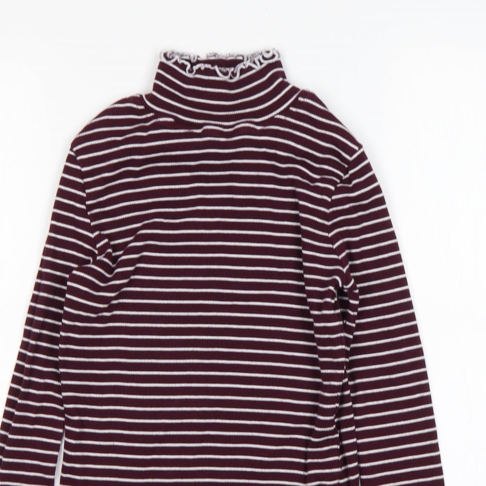 Select Womens Multicoloured Mock Neck Striped Cotton Pullover Jumper Size 6