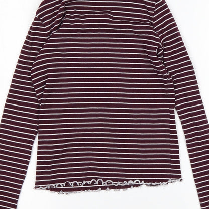Select Womens Multicoloured Mock Neck Striped Cotton Pullover Jumper Size 6