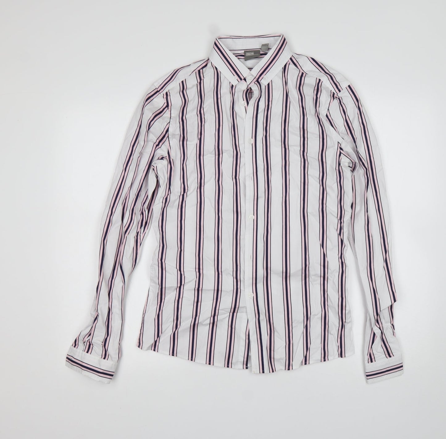 ASOS Mens Multicoloured Striped Cotton  Button-Up Size XS Collared