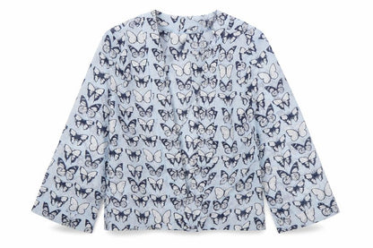 Front view of Evie girls’ multicoloured animal print polyester wrap blouse, size 5, years v-neck