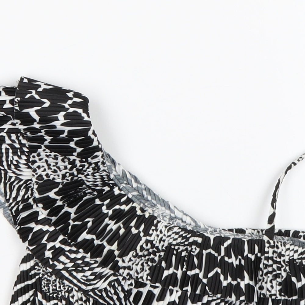 Close-up detail of Next girls’ multicoloured animal print polyester basic blouse, size 4, years one shoulder