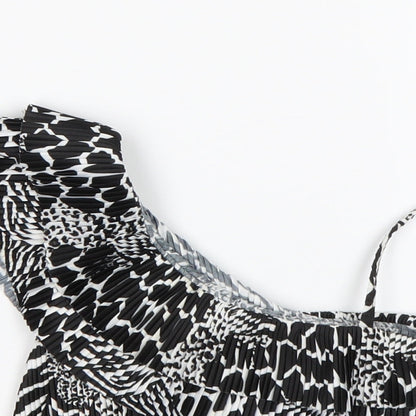 Close-up detail of Next girls’ multicoloured animal print polyester basic blouse, size 4, years one shoulder