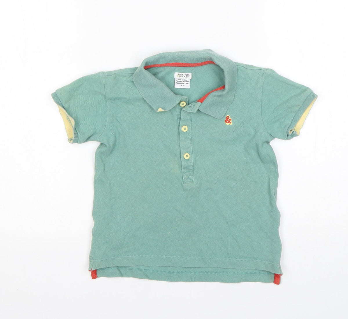 Additional front view of mamas & papas boys’ green cotton basic polo, size 4-5, years collared