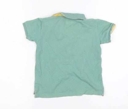 Back view of mamas & papas boys’ green cotton basic polo, size 4-5, years collared