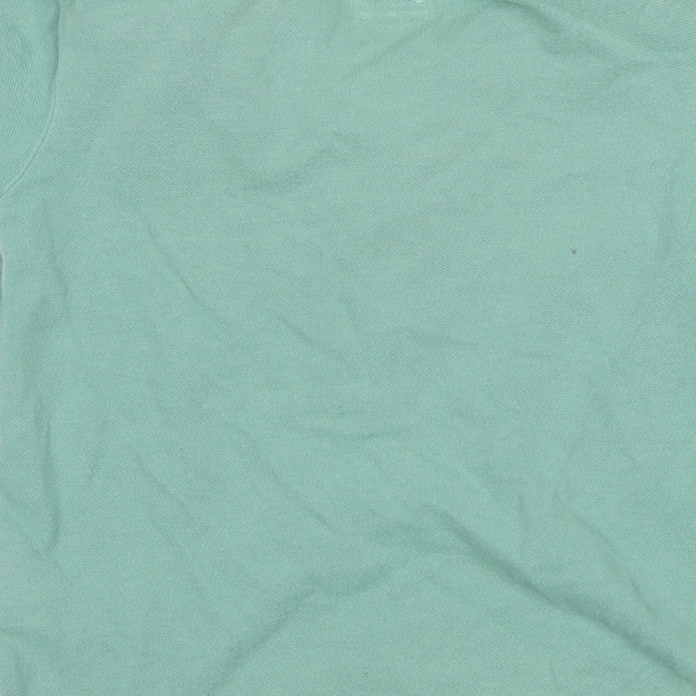Brand and care label for mamas & papas boys’ green cotton basic polo, size 4-5, years collared