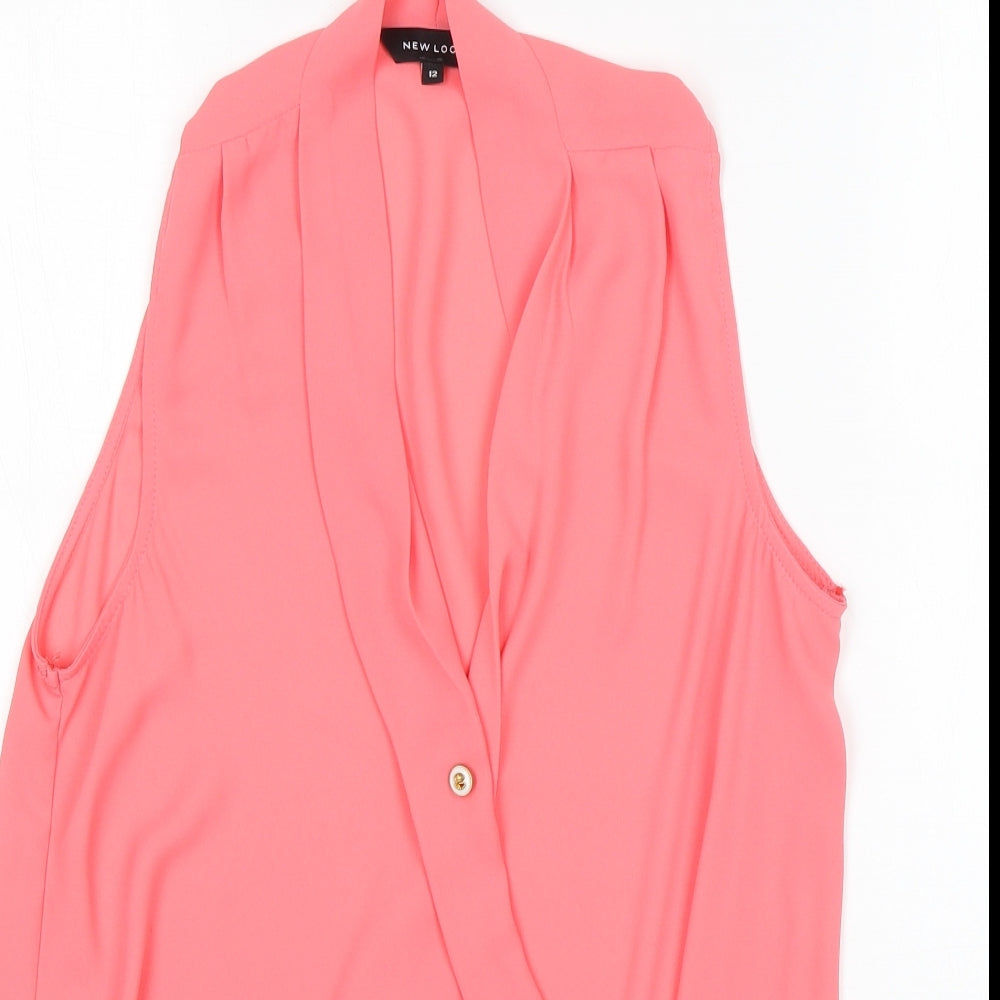 Womens UK Size 12 New Look Pink Basic Blouse