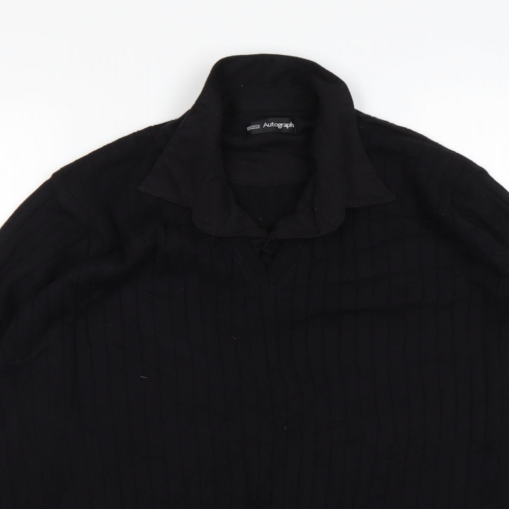 M&S Mens Black Collared  Viscose Pullover Jumper Size XL