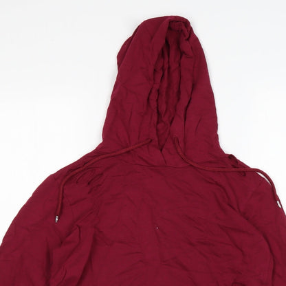 Close-up detail of Select women’s purple cotton pullover hoodie, size M, - cropped