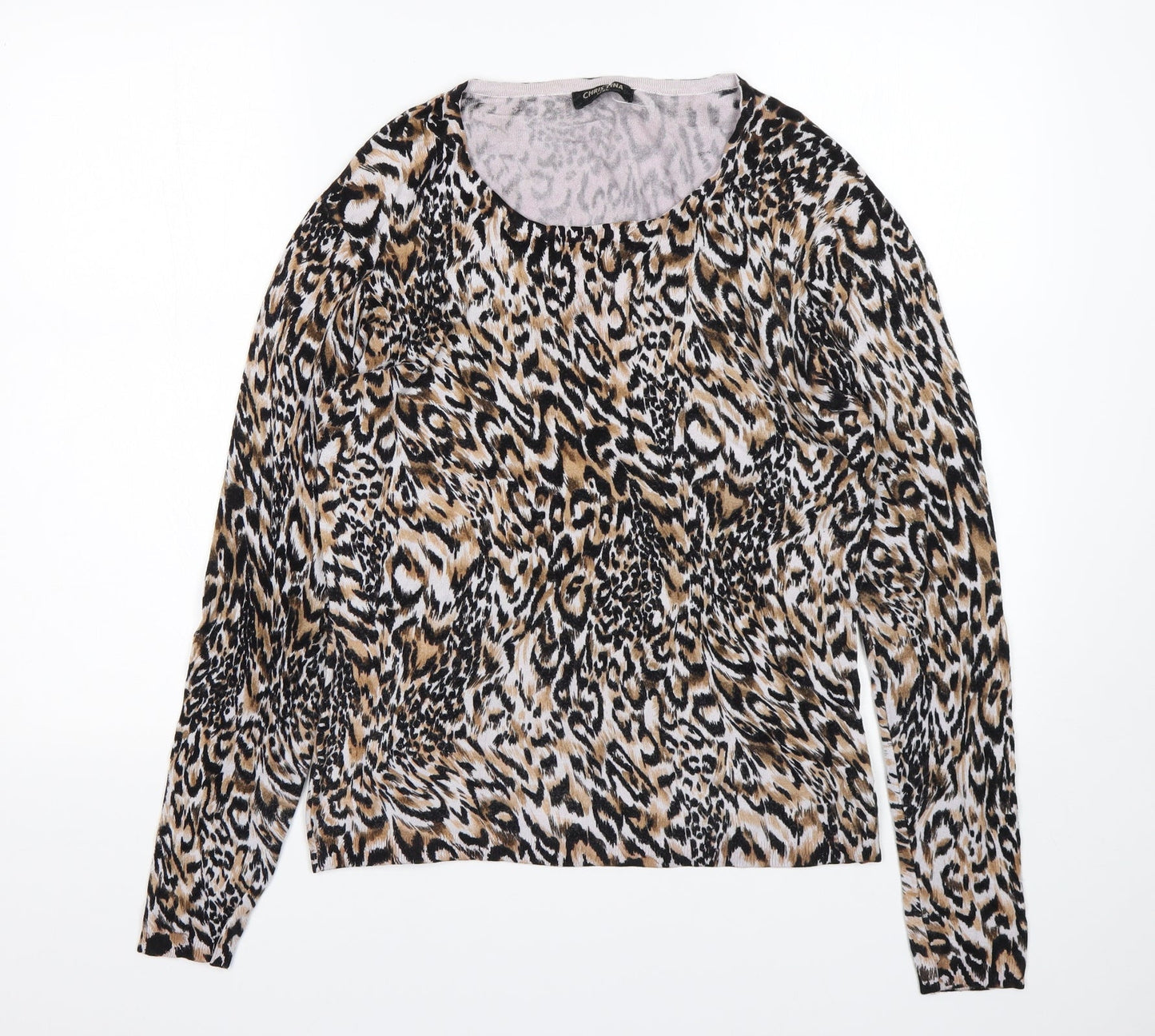 Christina  Womens Multicoloured Round Neck Animal Print Viscose Pullover Jumper Size L