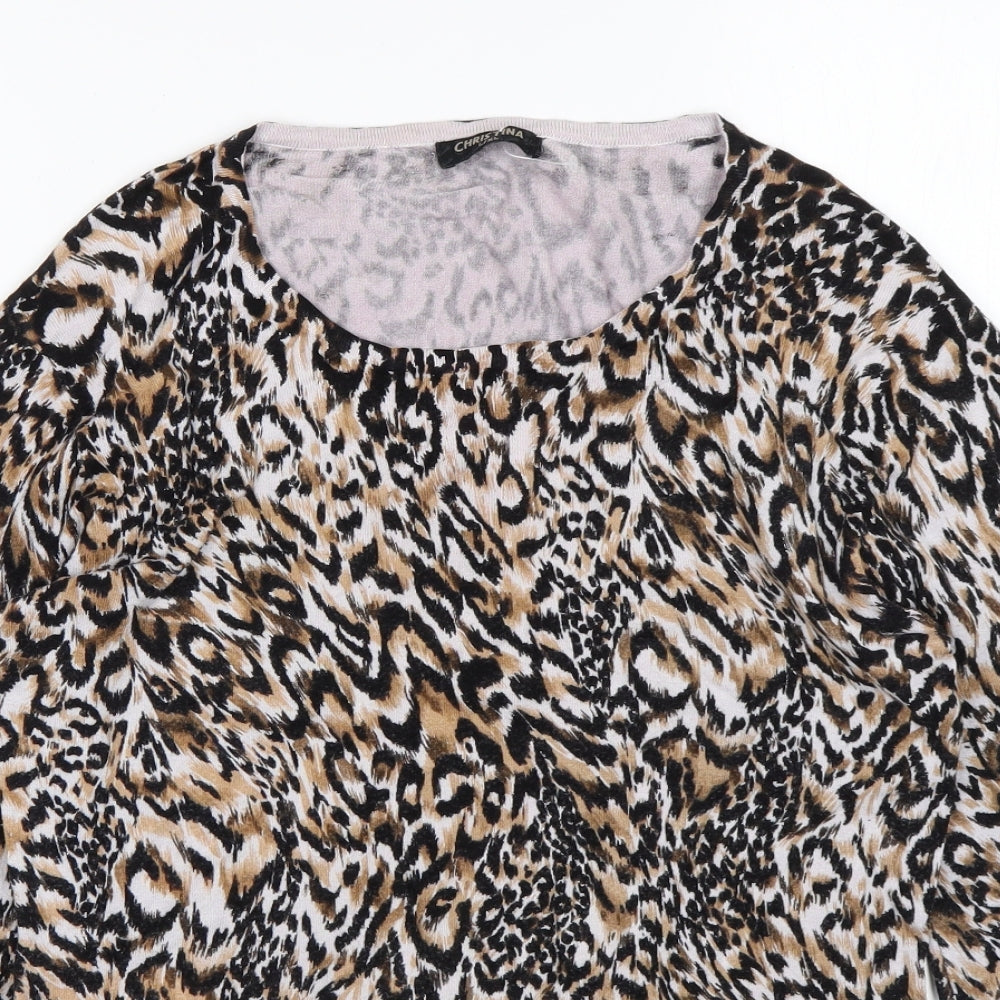 Christina  Womens Multicoloured Round Neck Animal Print Viscose Pullover Jumper Size L