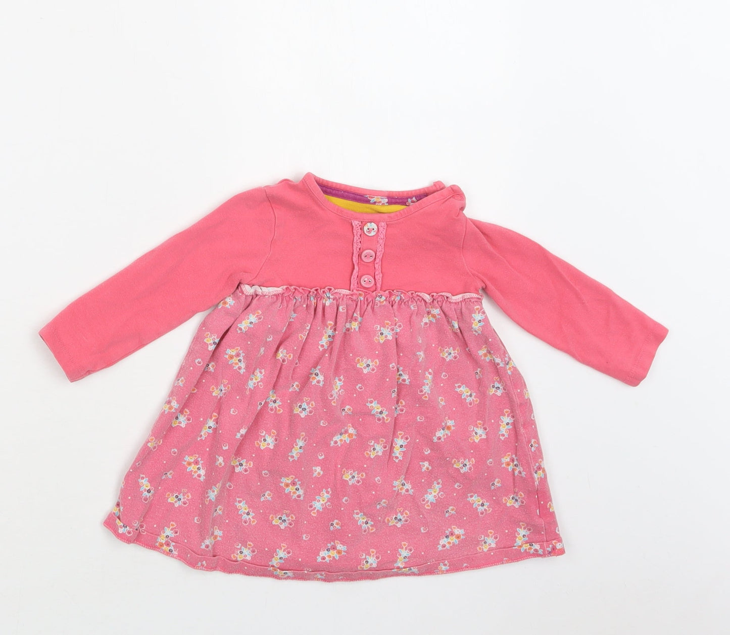Mothercare Baby Pink Floral Cotton A-Line  Size 9-12 Months  Crew Neck Snap