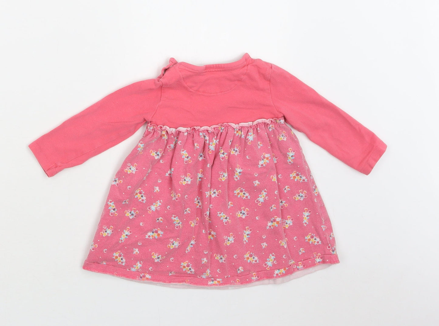 Mothercare Baby Pink Floral Cotton A-Line  Size 9-12 Months  Crew Neck Snap