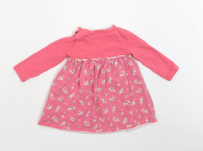 Mothercare Baby Pink Floral Cotton A-Line  Size 9-12 Months  Crew Neck Snap