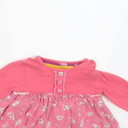 Mothercare Baby Pink Floral Cotton A-Line  Size 9-12 Months  Crew Neck Snap