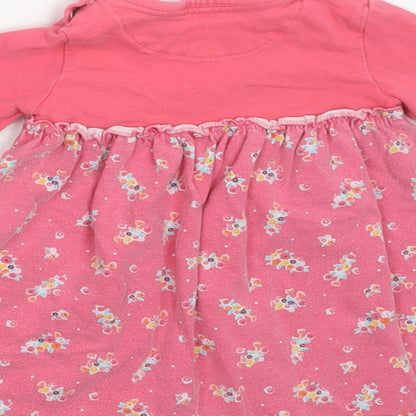 Mothercare Baby Pink Floral Cotton A-Line  Size 9-12 Months  Crew Neck Snap