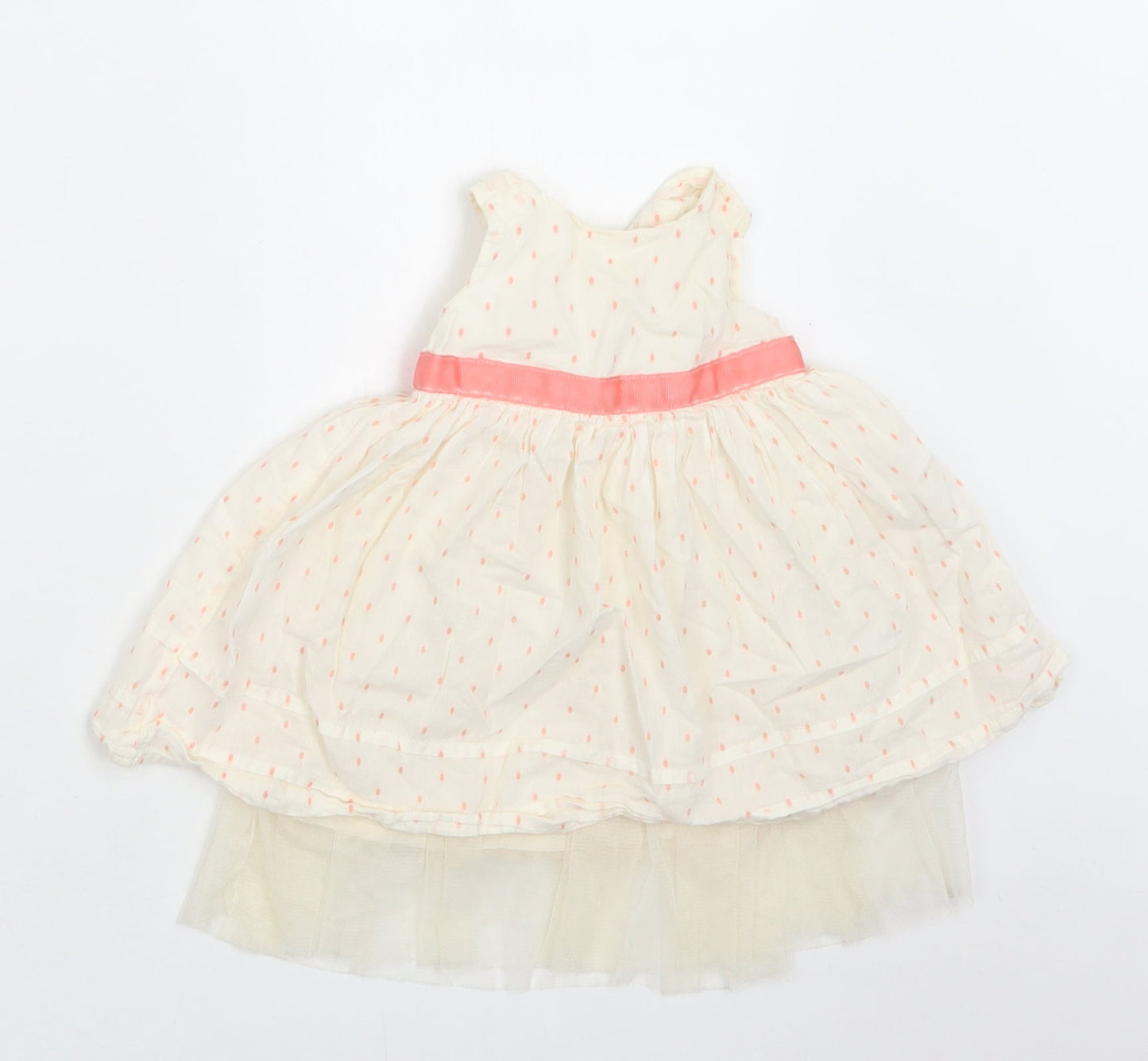 M&S Baby Ivory Polka Dot Cotton A-Line  Size 3-6 Months  Round Neck Button