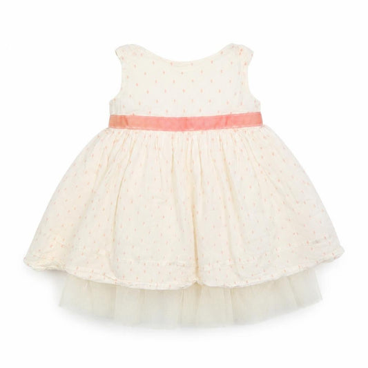 M&S Baby Ivory Polka Dot Cotton A-Line  Size 3-6 Months  Round Neck Button