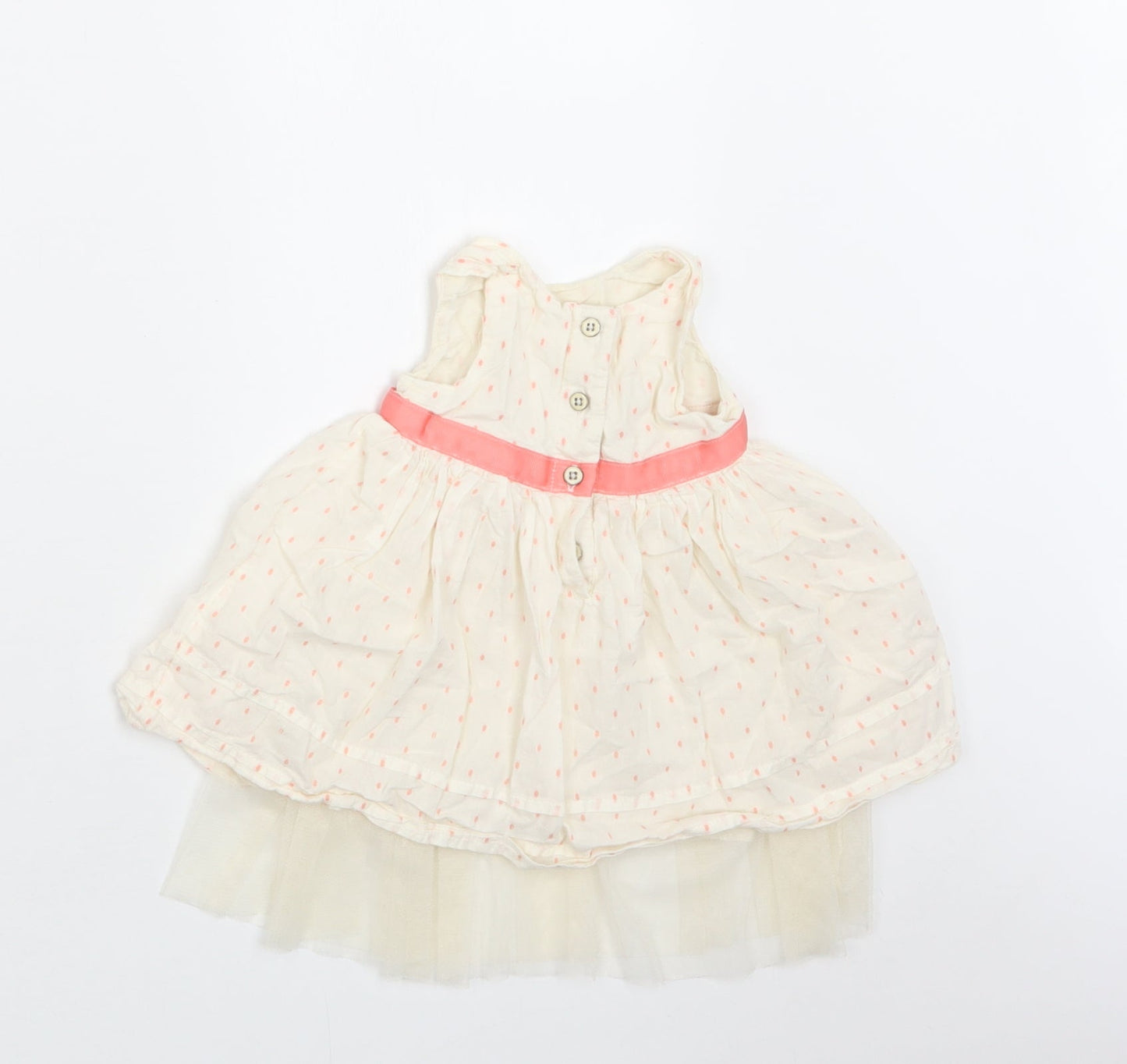 M&S Baby Ivory Polka Dot Cotton A-Line  Size 3-6 Months  Round Neck Button