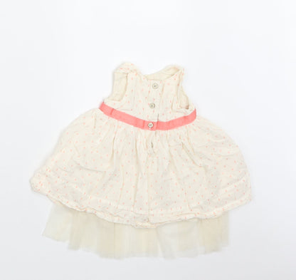 M&S Baby Ivory Polka Dot Cotton A-Line  Size 3-6 Months  Round Neck Button