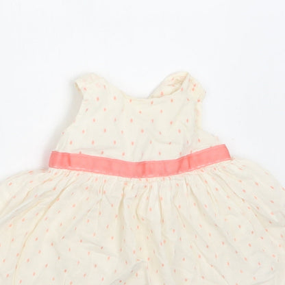 M&S Baby Ivory Polka Dot Cotton A-Line  Size 3-6 Months  Round Neck Button