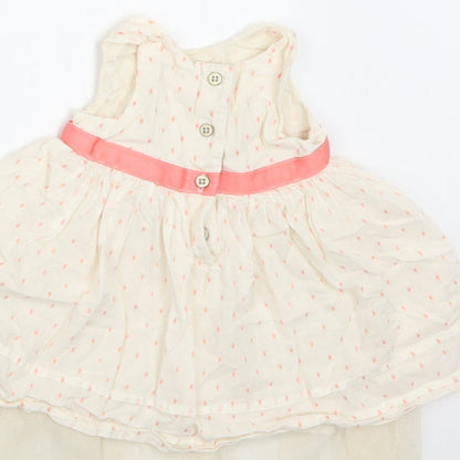 M&S Baby Ivory Polka Dot Cotton A-Line  Size 3-6 Months  Round Neck Button