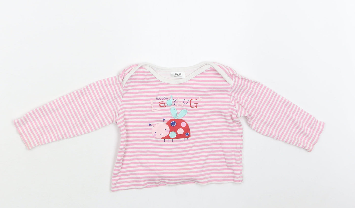 F&F Baby Pink Striped Cotton Basic Blouse Size 12-18 Months Crew Neck  - Ladybug