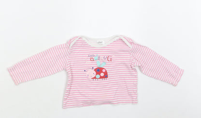 F&F Baby Pink Striped Cotton Basic Blouse Size 12-18 Months Crew Neck  - Ladybug