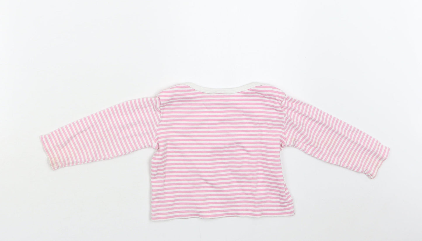 F&F Baby Pink Striped Cotton Basic Blouse Size 12-18 Months Crew Neck  - Ladybug