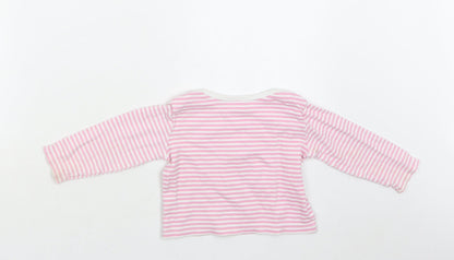F&F Baby Pink Striped Cotton Basic Blouse Size 12-18 Months Crew Neck  - Ladybug