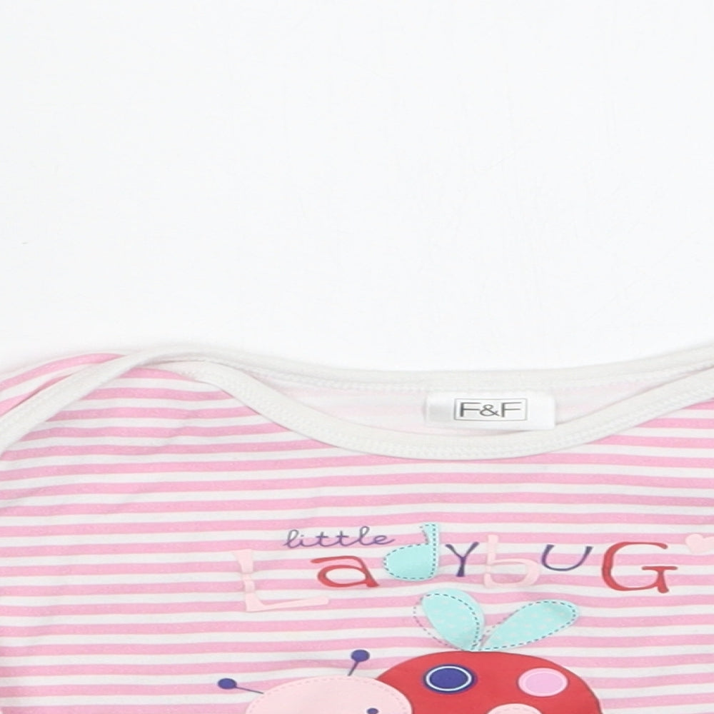 F&F Baby Pink Striped Cotton Basic Blouse Size 12-18 Months Crew Neck  - Ladybug