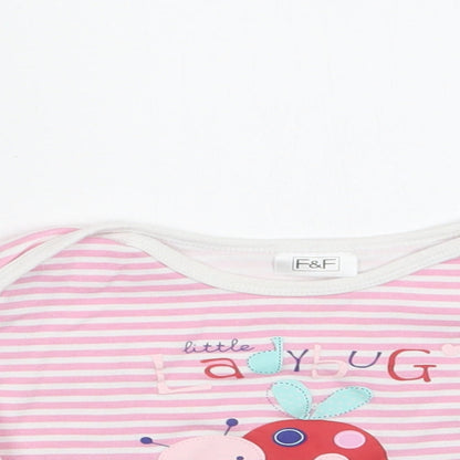 F&F Baby Pink Striped Cotton Basic Blouse Size 12-18 Months Crew Neck  - Ladybug
