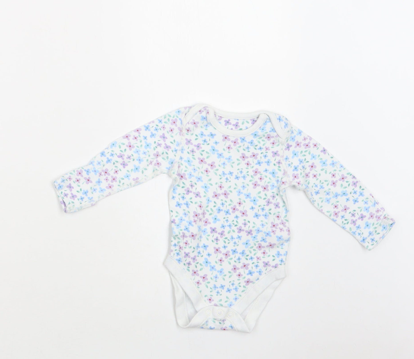 M&S Baby White Floral Cotton Romper One-Piece Size 3-6 Months  Snap