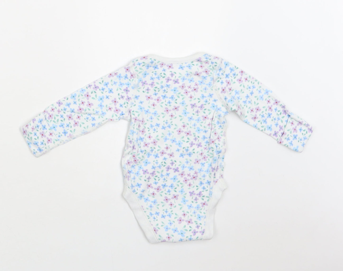 M&S Baby White Floral Cotton Romper One-Piece Size 3-6 Months  Snap