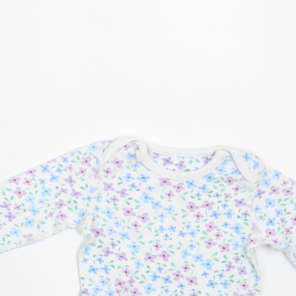 M&S Baby White Floral Cotton Romper One-Piece Size 3-6 Months  Snap