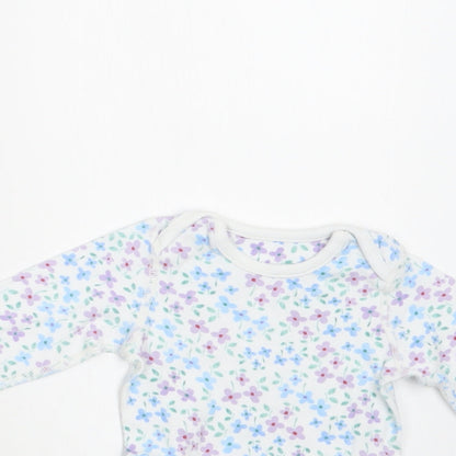 M&S Baby White Floral Cotton Romper One-Piece Size 3-6 Months  Snap