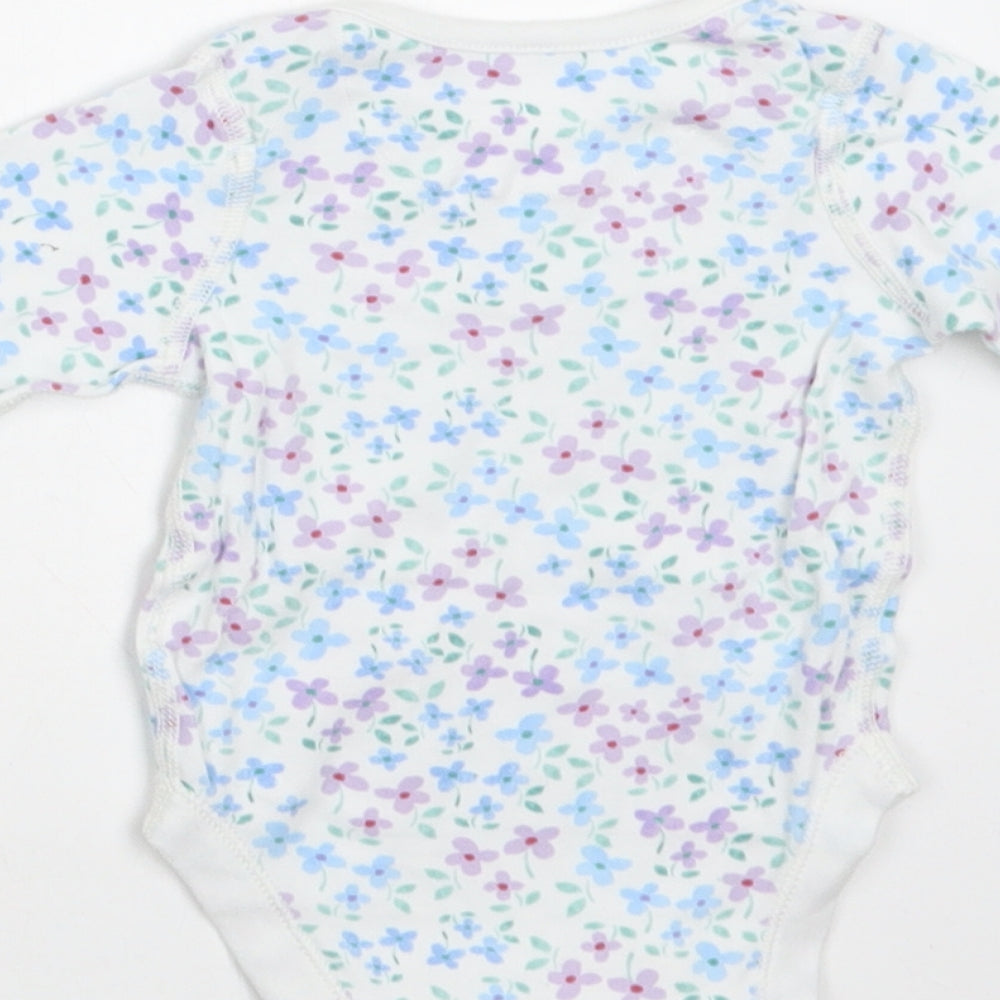 M&S Baby White Floral Cotton Romper One-Piece Size 3-6 Months  Snap