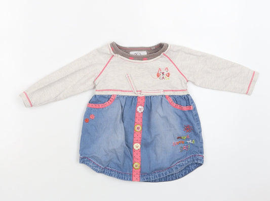 NEXT Baby Blue  Cotton A-Line  Size 9-12 Months  Crew Neck  - Cat