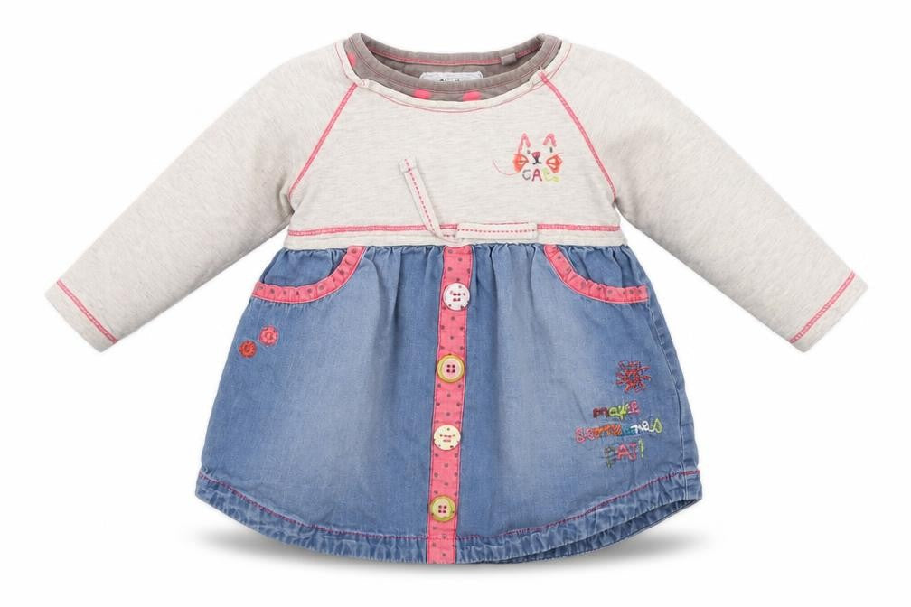 Front view of Next Baby Blue Cotton A-Line, size 9-12, Months Crew Neck - Cat
