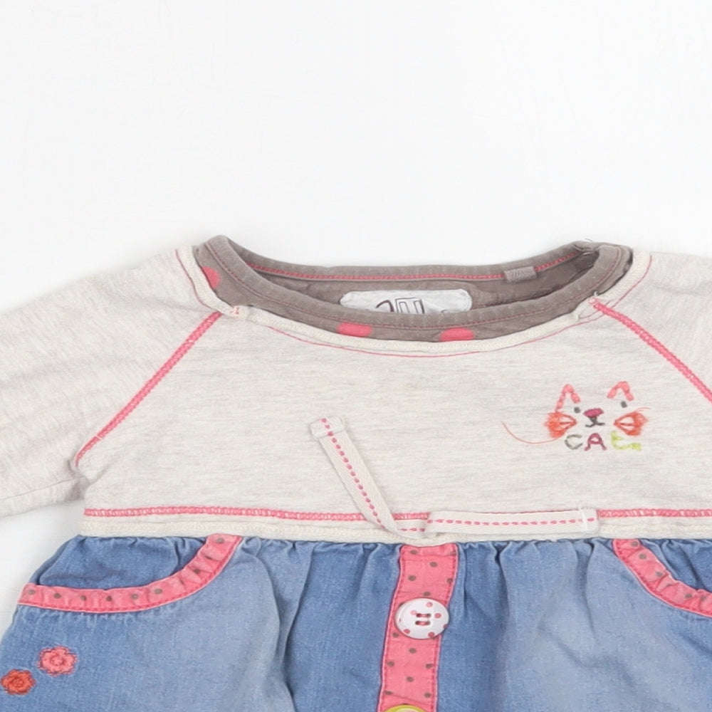 NEXT Baby Blue  Cotton A-Line  Size 9-12 Months  Crew Neck  - Cat