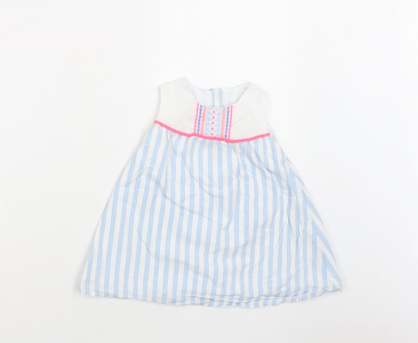 Matalan Baby Blue Striped Cotton A-Line  Size 12-18 Months  Round Neck Button