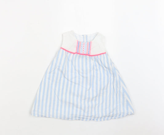 Matalan Baby Blue Striped Cotton A-Line  Size 12-18 Months  Round Neck Button
