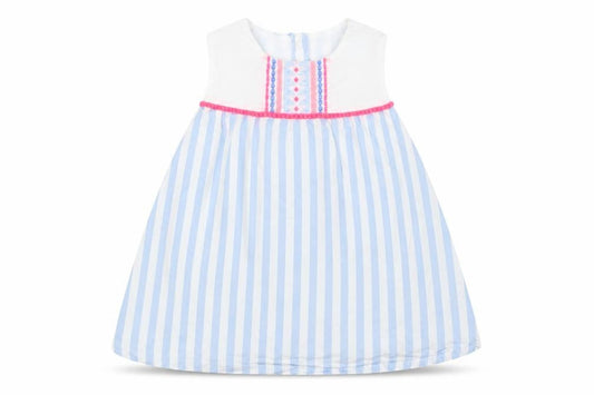 Matalan Baby Blue Striped Cotton A-Line  Size 12-18 Months  Round Neck Button
