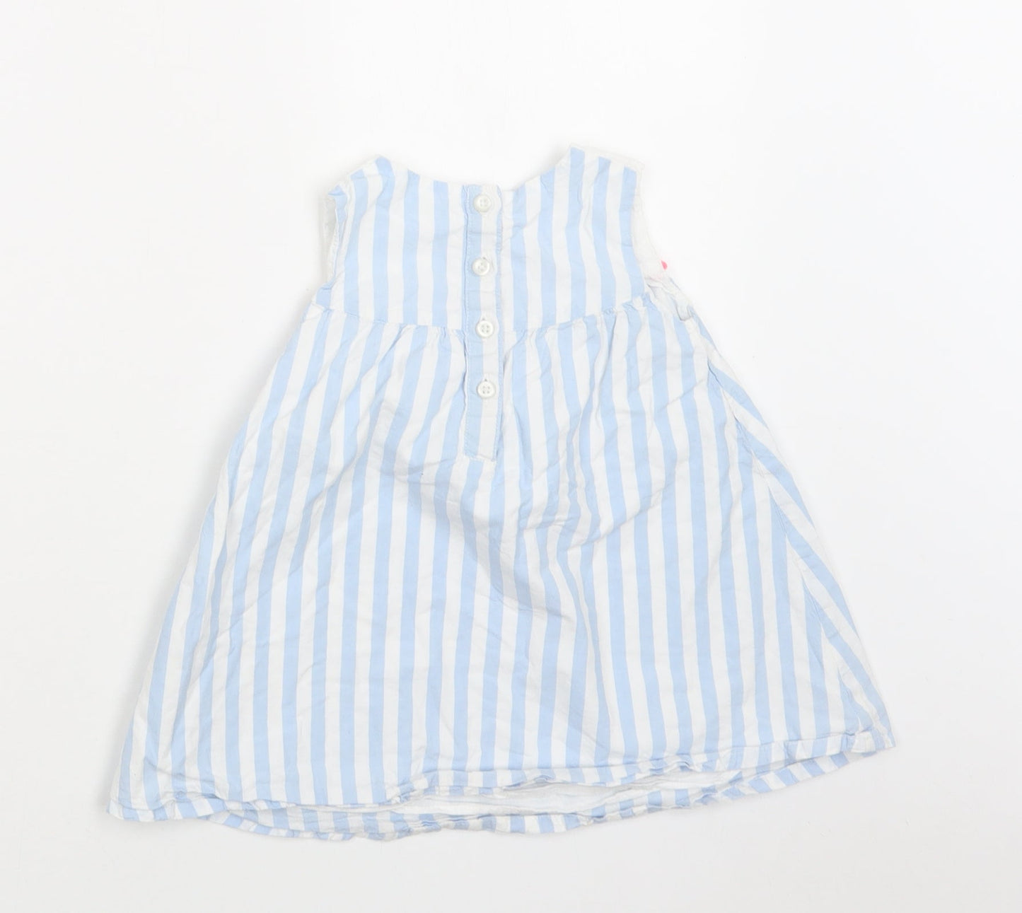 Matalan Baby Blue Striped Cotton A-Line  Size 12-18 Months  Round Neck Button