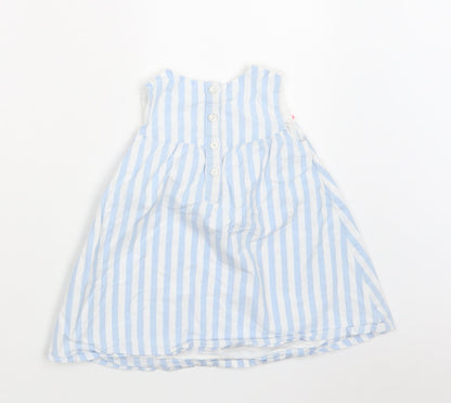 Matalan Baby Blue Striped Cotton A-Line  Size 12-18 Months  Round Neck Button