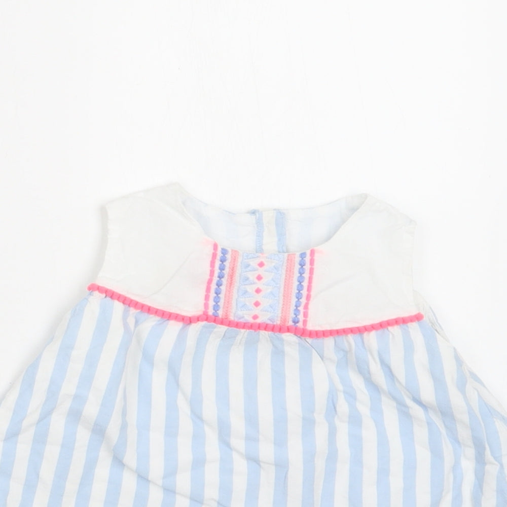 Matalan Baby Blue Striped Cotton A-Line  Size 12-18 Months  Round Neck Button
