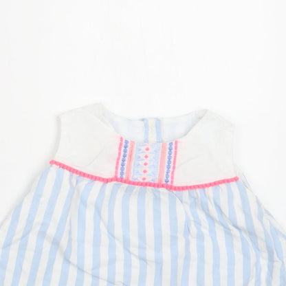 Matalan Baby Blue Striped Cotton A-Line  Size 12-18 Months  Round Neck Button