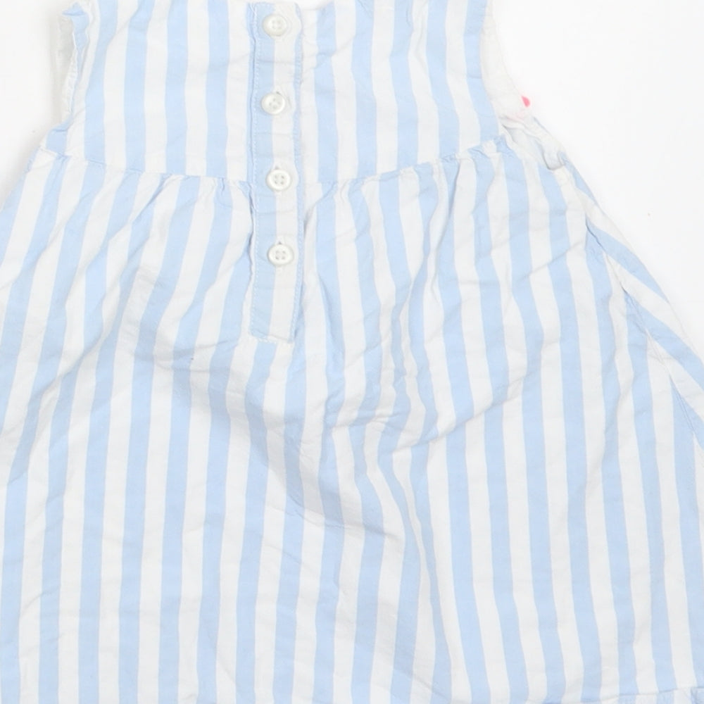 Matalan Baby Blue Striped Cotton A-Line  Size 12-18 Months  Round Neck Button