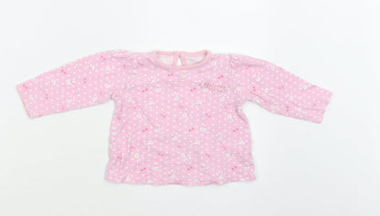 George Baby Pink Polka Dot Cotton Basic Blouse Size 9-12 Months Crew Neck Button - Bunny Print